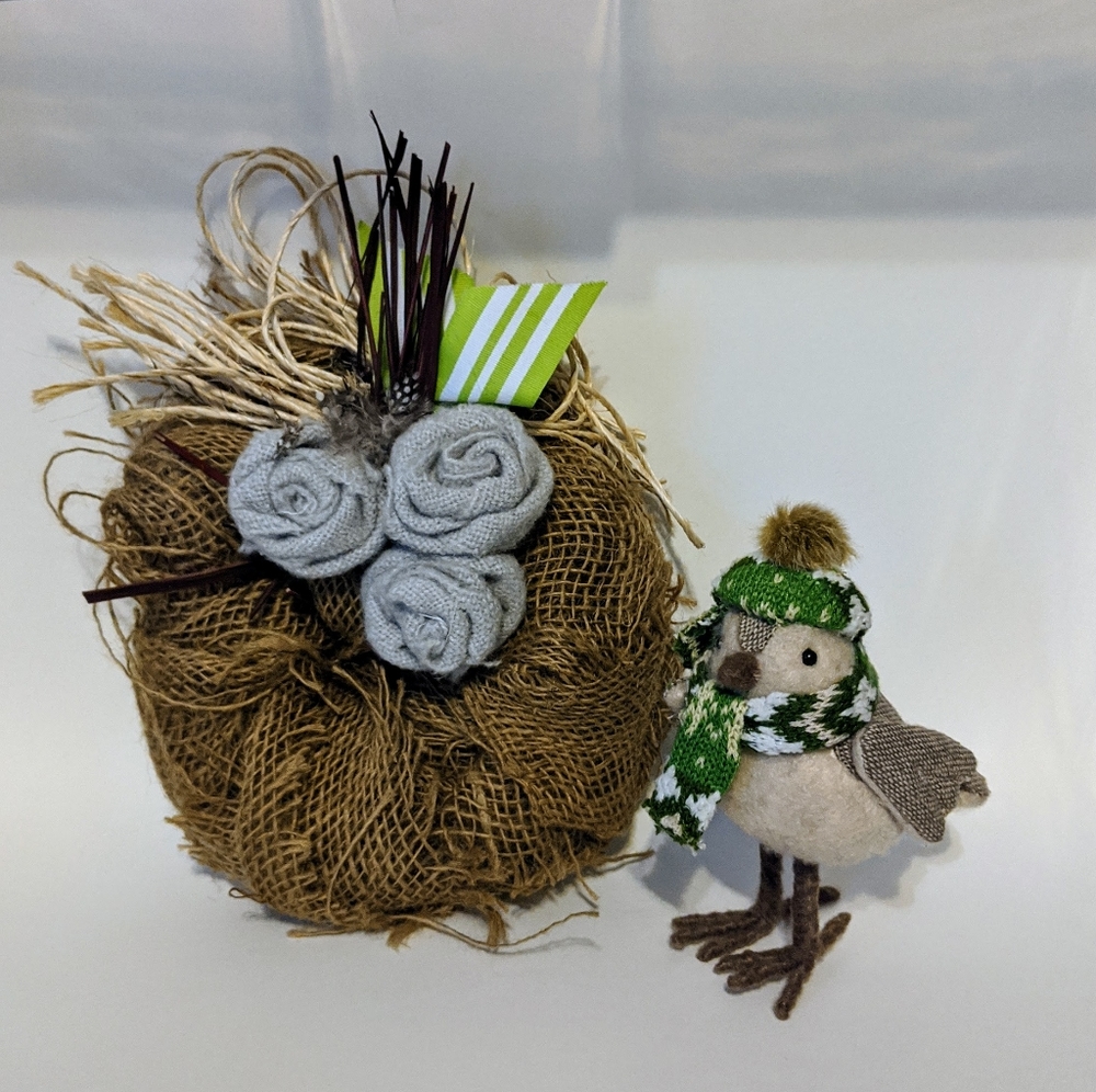 Burlap Wreath with Winter Bird